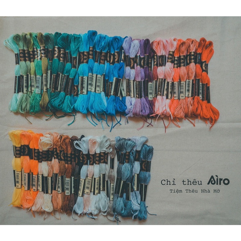 50-100 màu chỉ thêu cotton: Airo, Cherish, chỉ kén,...