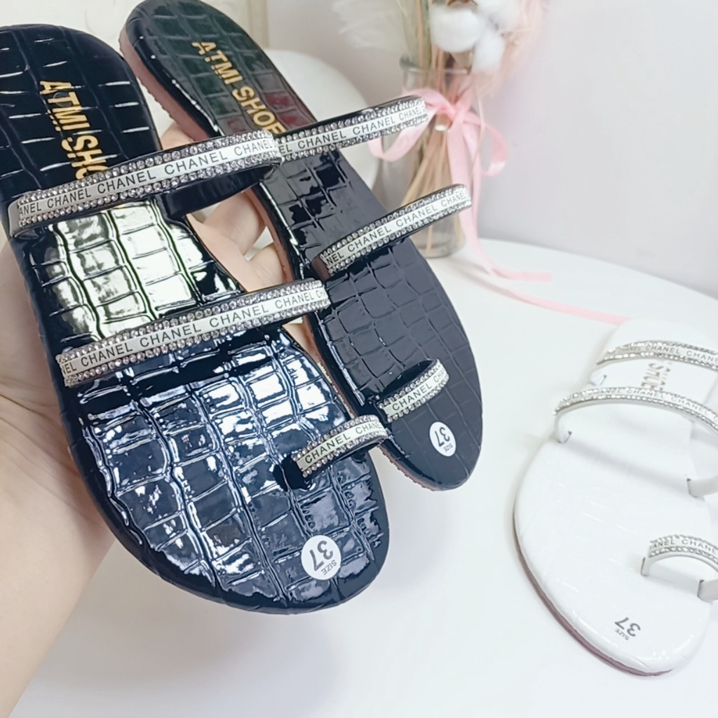 Dép Nữ đẹp Xỏ Ngón Đính Đá Quai Mảnh đi biển thời trang hè 2021 mã DDX MINHTUYETSHOES