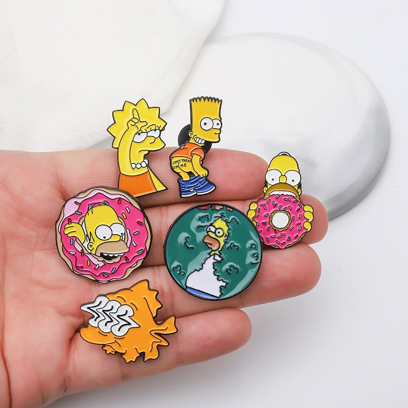 Huy hiệu cài áo họa tiết hoạt hình nhân vật Simpsons 20 kiểu dáng vui nhộn