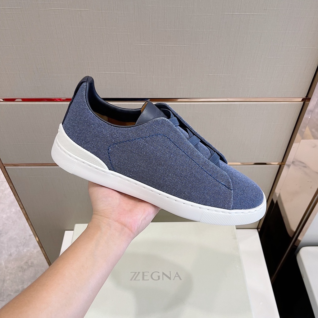 Giày thể thao nam Zegna canvas phối da thật, kiểu dáng đơn giản, tinh tế, thanh lịch
