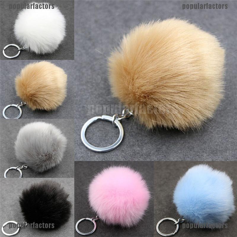 Móc khóa kim loại thiết kế hình quả bóng lông thỏ độc đáo