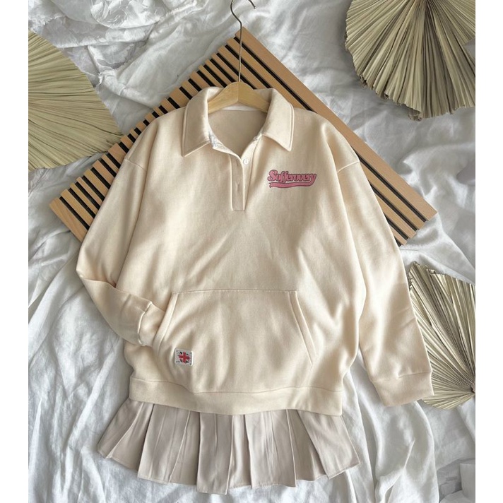 Set áo swater cổ polo chân váy xếp ly nâu có lót trong | BigBuy360 - bigbuy360.vn