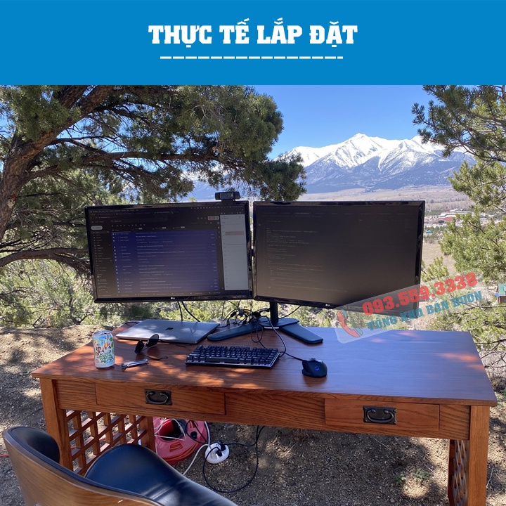 Giá Treo 2 Màn Hình M042 Cao Cấp 17 - 27 Inch / Tải Trọng 8Kg - Chân Đế Hai Màn Hình Thiết Kế Chân V Để Bàn