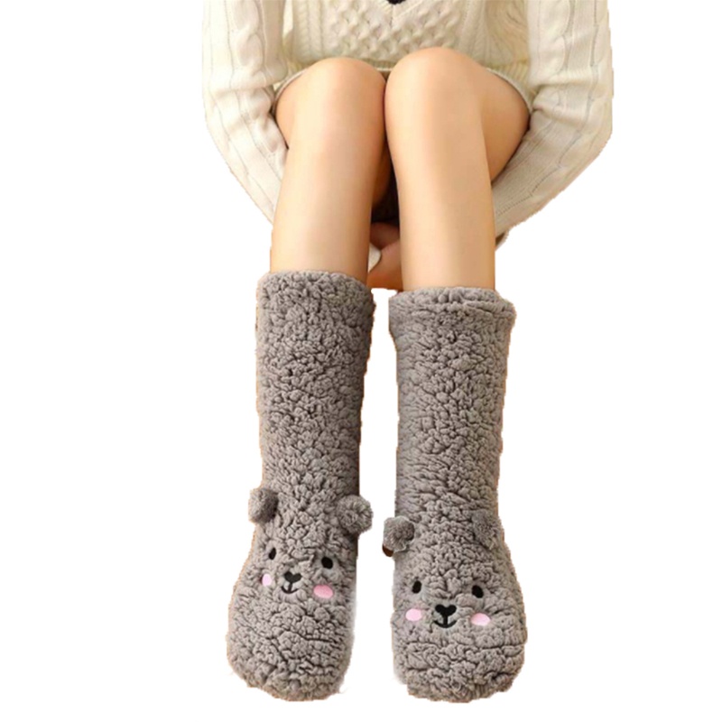Youyo Đôi Tất Nhung Dày Ấm Áp Chống Trượt Hình Gấu Hoạt Hình Mùa Đông Cho Nữ