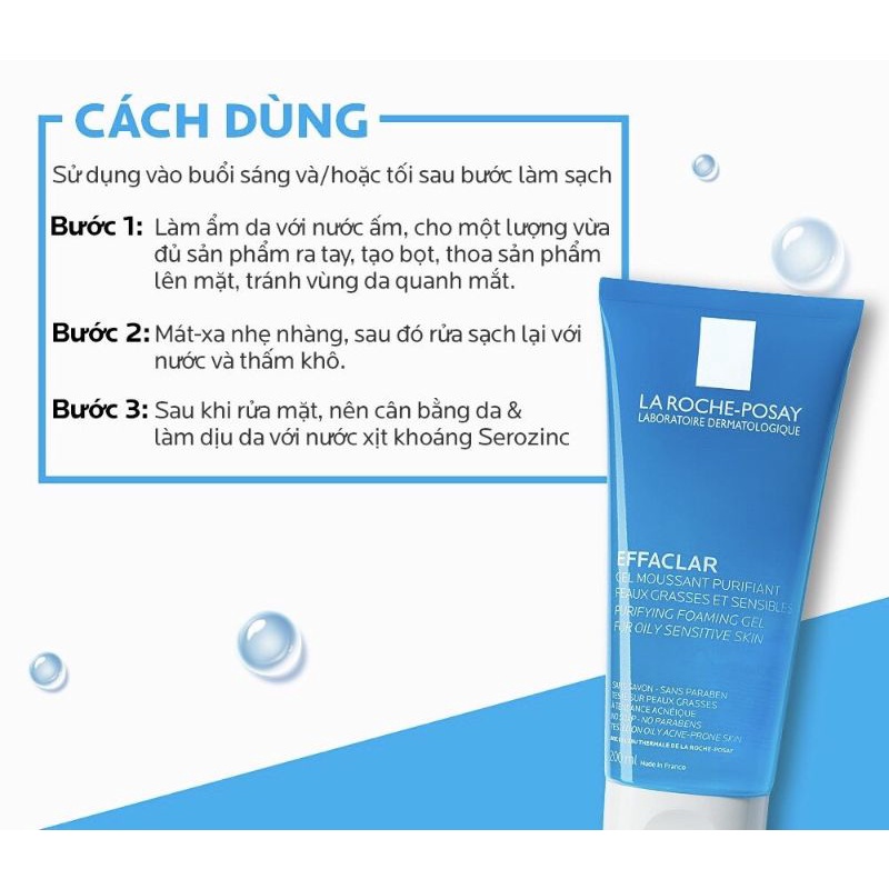 Gel rửa mặt cho da dầu nhạy cảm La Roche-Posay Effaclar Purifying Foaming Gel 200ml