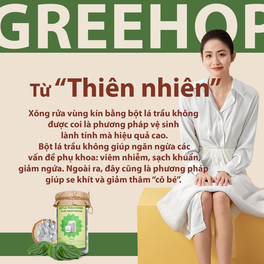 Xông vùng kín thảo dược Greehop, bột trầu không giúp giảm mùi hôi, se khít, hồng hào