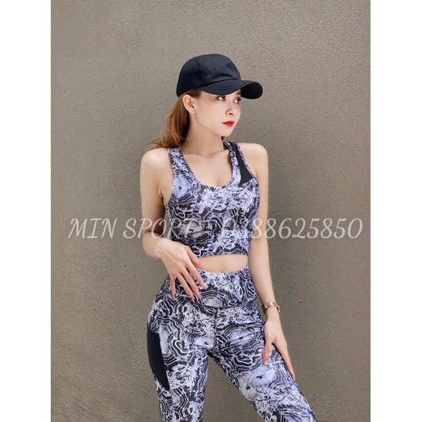 Bộ quần áo thể thao nữ, Set Croptop + quần dài túi lưới tập gym yoga