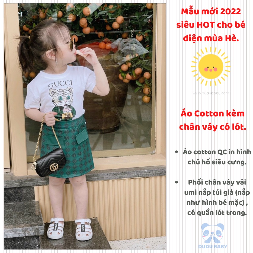 Sét bộ bé gái Dudu Baby Sét áo cotton kèm chân váy cao cấp cho bé gái từ 8-20kg, mẫu mới 2022 siêu HOT cho bé diện hè.