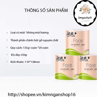 Giấy vệ sinh, giấy cuộn Face hồng- xách 20 cuộn 135g * 4 lớp