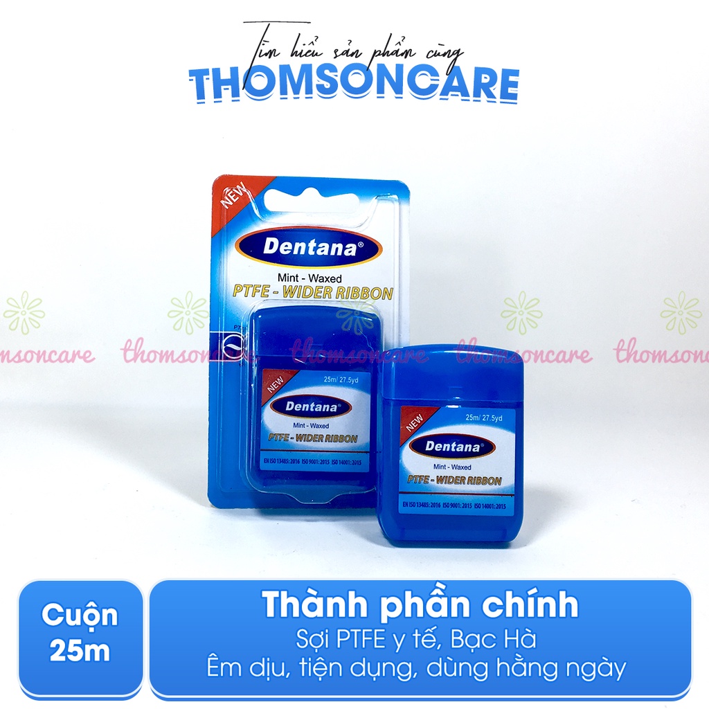 Chỉ nha khoa Dentana hương bạc hà - Chỉ cuộn kẽ xỉa răng vệ sinh chăm sóc răng miệng sau ăn