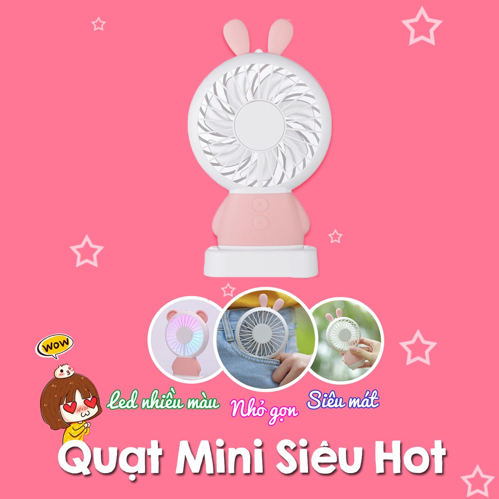 Quạt Mini Cầm Tay Tai Thỏ Siêu Mát, 2 Cấp Độ,  Có Đèn Led | BigBuy360 - bigbuy360.vn