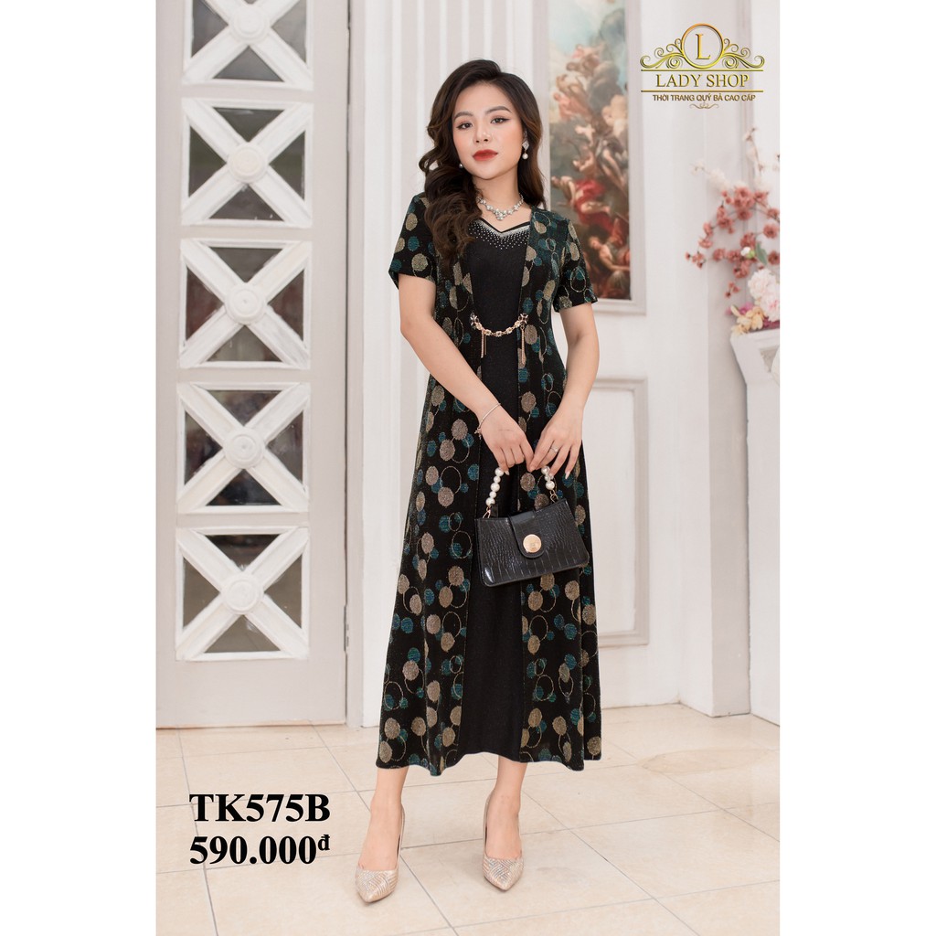 Váy Đầm trung niên Ladyshop thời trang quý bà cao cấp phối đá pha lê TK575