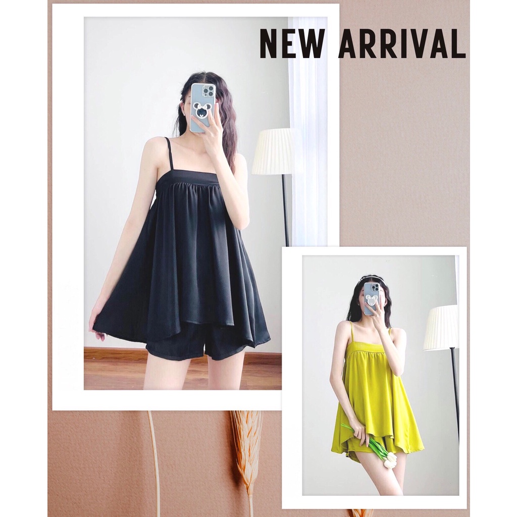 Bộ lụa hai dây cao cấp, Đồ bộ hai dây mặc nhà, mặc đi chơi mùa hè dễ thương, sexy, bánh bèo B12