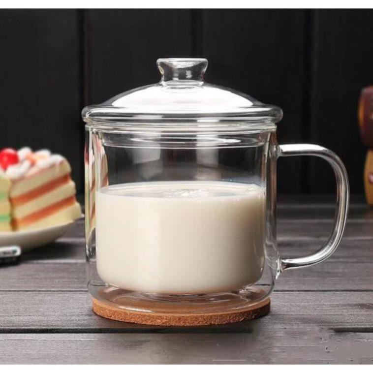 Ly Thủy Tinh 2 Lớp Cao Cấp Có Nắp 380ml, 500ml