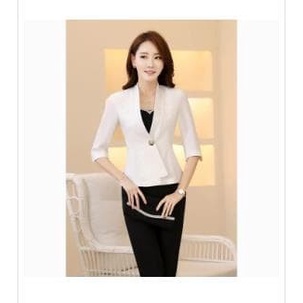 Áo khoác Blazer đính nút vàng kim 7/8 màu đen phong cách Hàn Quốc thời trang cho nữ