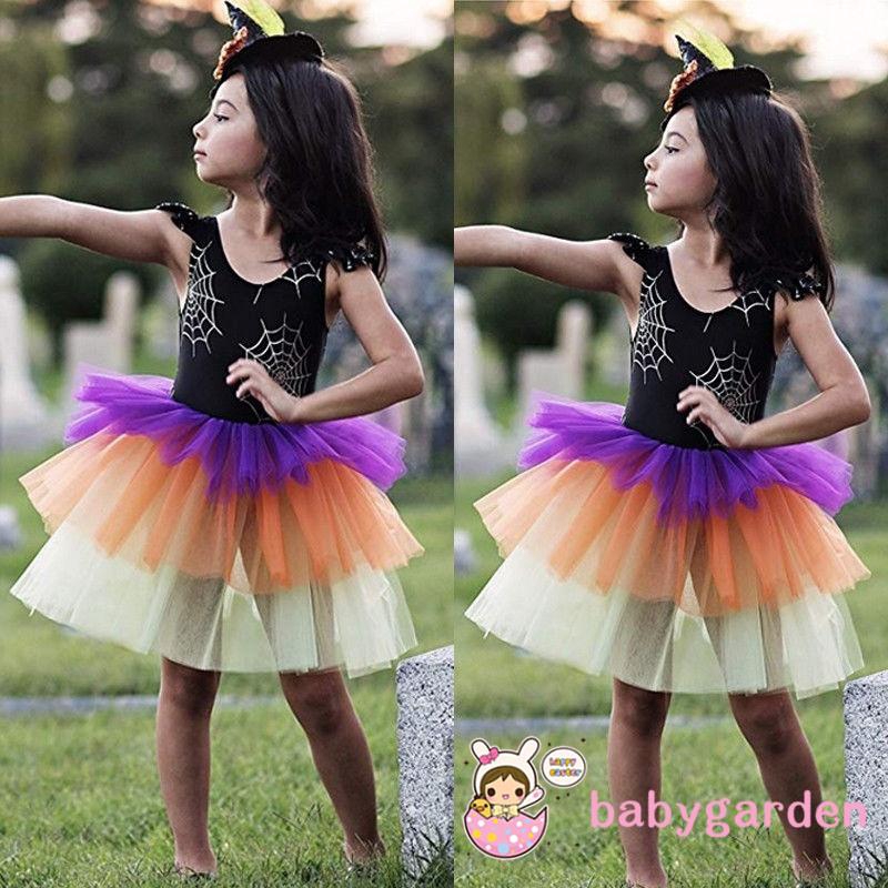 ღ♛ღBest Halloween Kids Baby Girls Lace Ruffle Tutu Skirt Tulle Dresses Cosplay Clothes