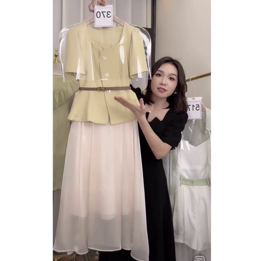 Set bộ áo kí giả chân váy xòe