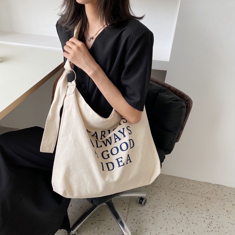 Túi Xách Canvas Cỡ Lớn In Chữ Đơn Giản Thời Trang Cho Nữ