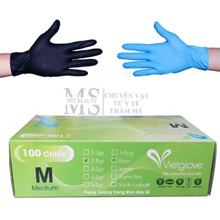 Găng tay y tế Nitrile không bột Vietglove EZCARE đủ màu đen trắng xanh hộp 100 chiếc hàng công ty