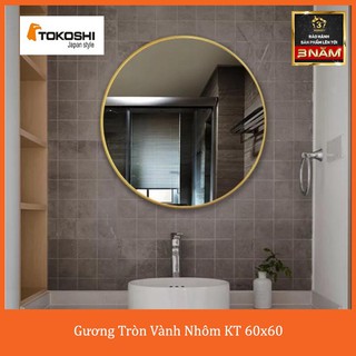 Gương Tròn Treo Tường Nhà Tắm Viền Nhôm Sơn Tĩnh Điện  KT 60x60