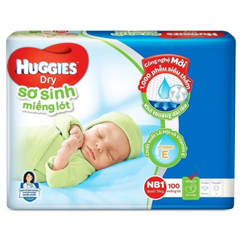 Miếng lót sơ sinh Huggies size Newborn 1 100 miếng (dưới 5kg)