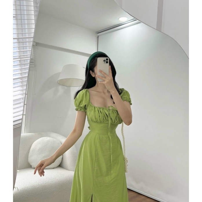 MAXI XANH RỚT VAI DÂY CỔ YẾM CUTOUT LƯNG BOCHUN | BigBuy360 - bigbuy360.vn