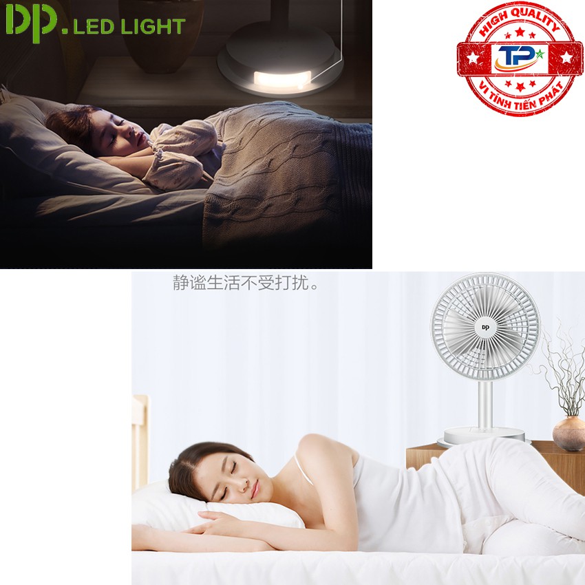 Quạt sạc tích điện DP DP-7627 / DP-1434 tích hợp đèn LED chiếu sáng - loại quạt lớn gió rất mạnh (xanh)