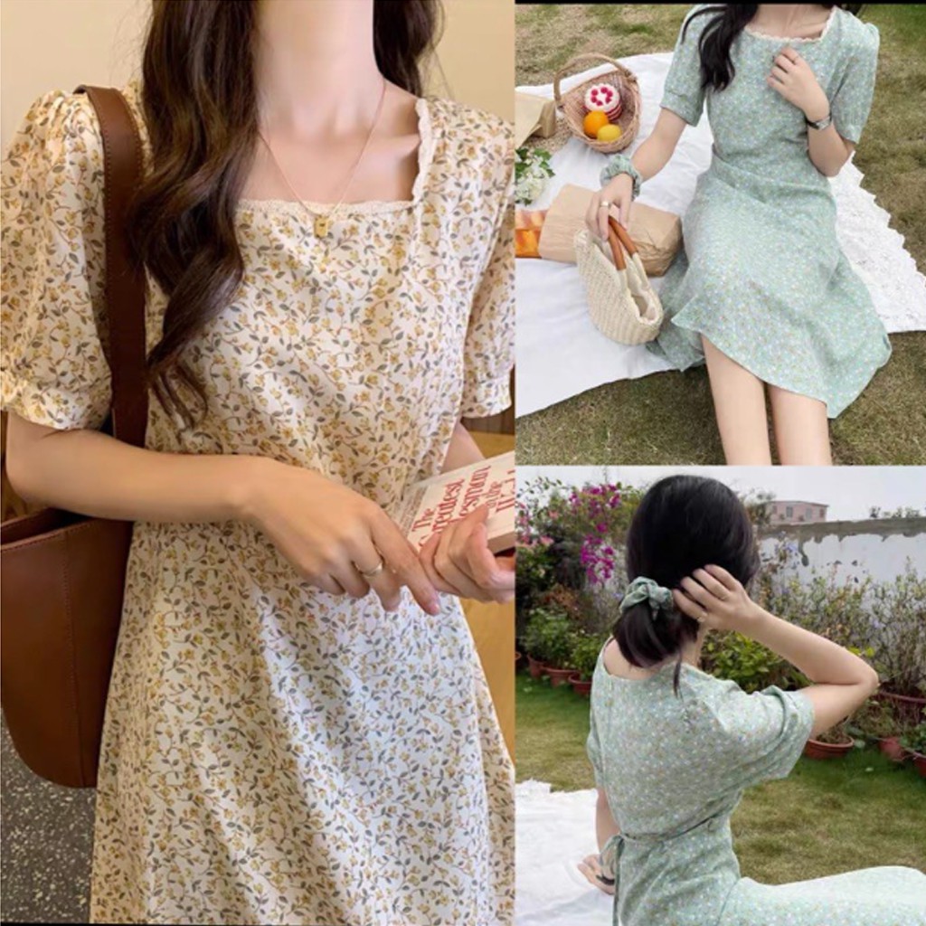 Đầm dự tiệc hoa nhí cổ ren kèm chun, kiểu váy hoa vintage Nàng Thơ loại đẹp dày dặn dáng dài, đầm hoa ulzzang -ckv123 | BigBuy360 - bigbuy360.vn