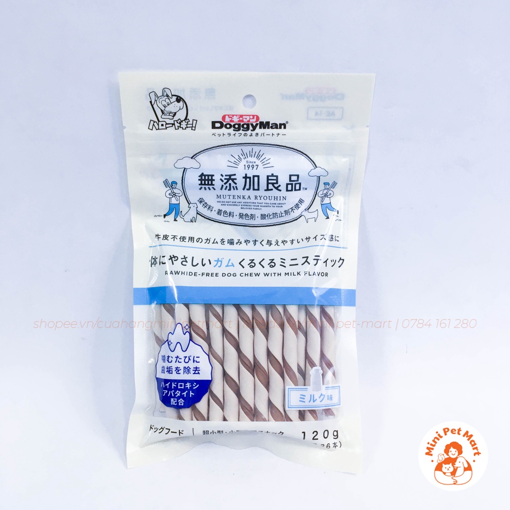 Que gặm hương sữa mini DOGGYMAN 120g (36 cái) - snack, bánh thưởng cho chó