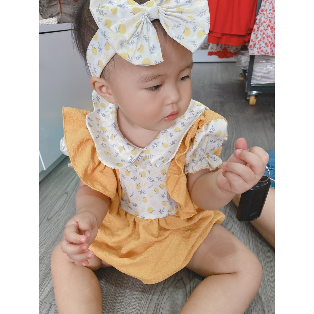 Bodysuit em bé đẹp❤️ FREESHIP ❤️ Body trẻ em kèm turban từ ss -13kg chất thô cotton phối yếm vải đũi xốp