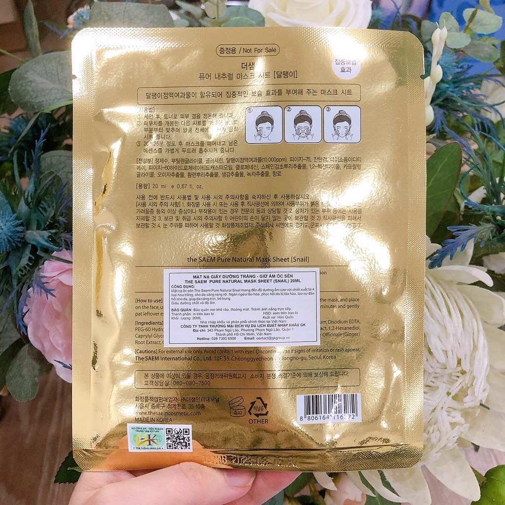 Mặt Nạ Giấy Dưỡng Ẩm Hồi Phục Da Ốc Sên The Saem Pure Natural Mask Sheet Snail 20ml