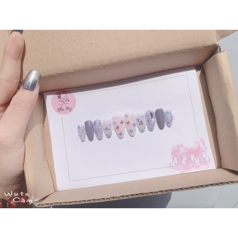 [Nail Box] móng úp thiết kế ẩn hoa bướm xà cừ