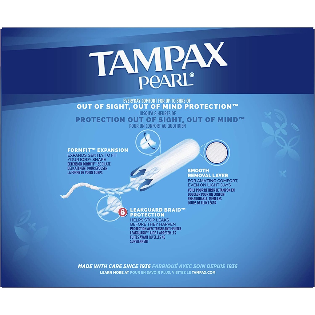 Băng vệ sinh dạng ống Tampon Tampax Pearl siêu thấm chống tràn Regular, Super, Super Plus, Ultra có cán đẩy