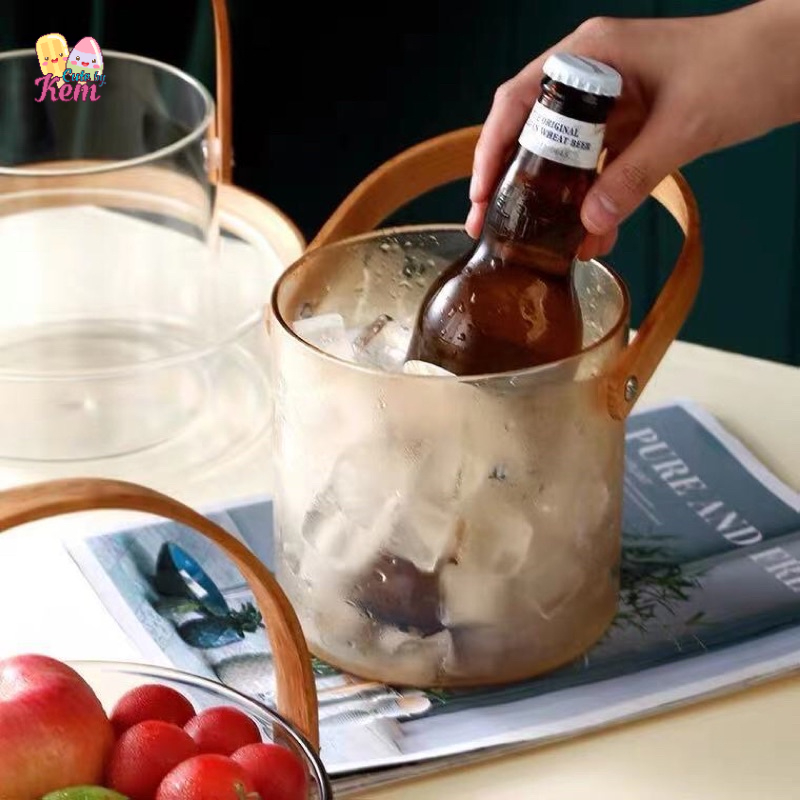 Giỏ thuỷ tinh có tay cầm bằng tre kiểu Bắc Âu, khay mứt 4 ngăn