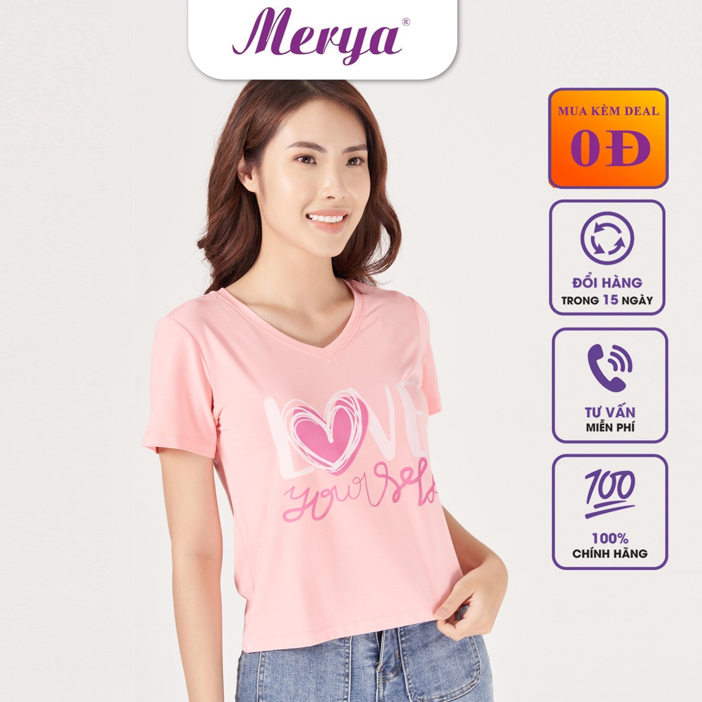 Áo thun nữ cổ tim croptop sợi tre Merya TSB0521 chất liệu cotton mềm mịn