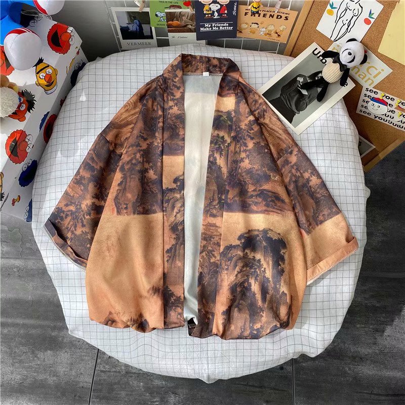 Men's Classic Landscape Print Short Sleeve Shirt