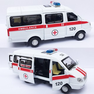 Ô tô sắt - xe cứu thương có nhạc đèn đóng mở được các cửa tỷ lệ 1:32