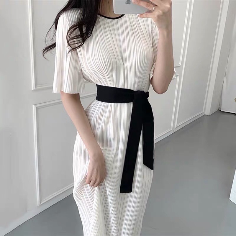 Váy dáng dài,váy dập ly,váy basic nữ tôn dáng,chất dày không bị lộ