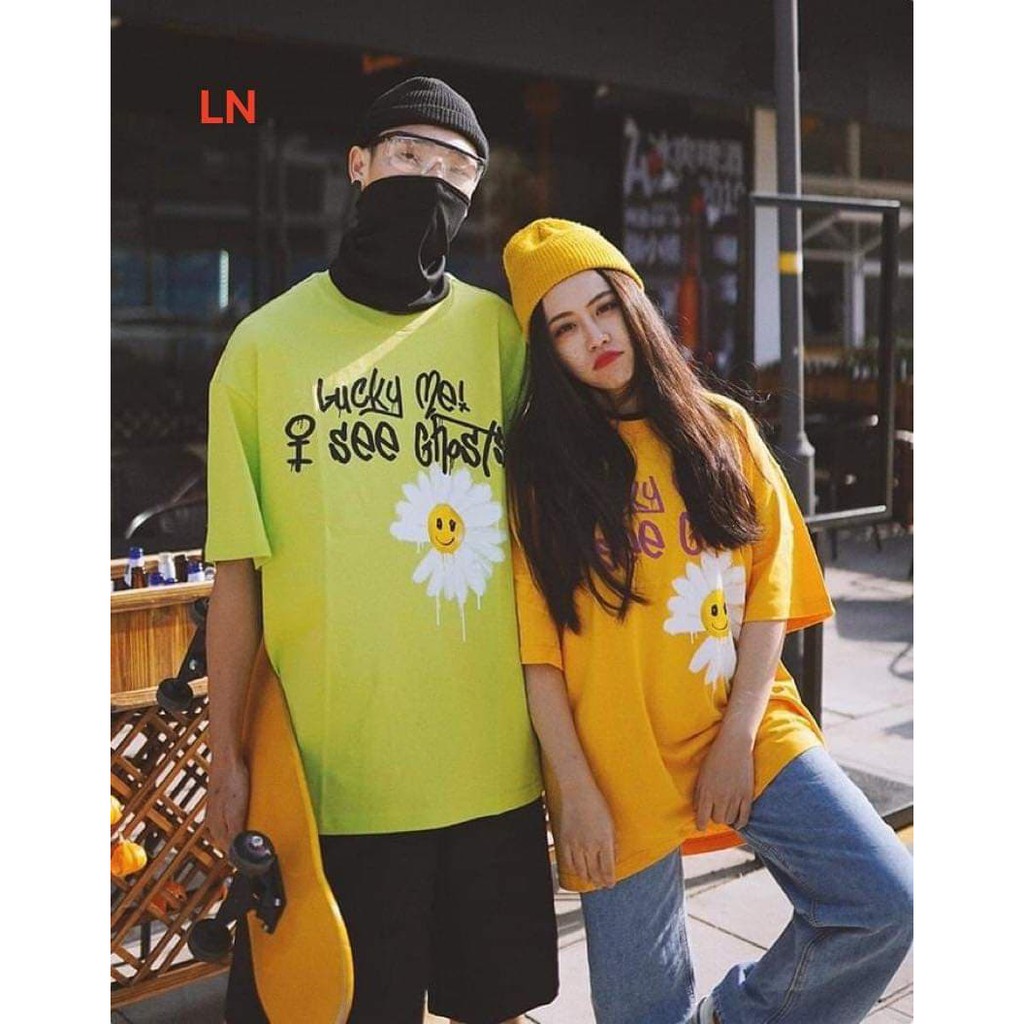 Áo phông cotton dáng thụng hoa mặt cười