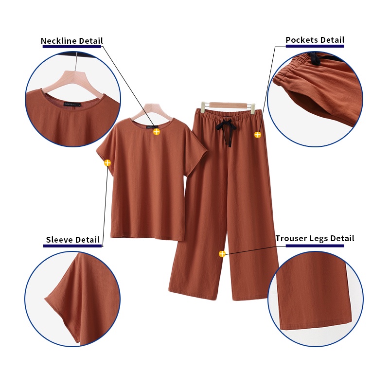 Set đồ ZANZEA gồm áo tay ngắn rút dây và quần ống rộng thời trang cho nữ