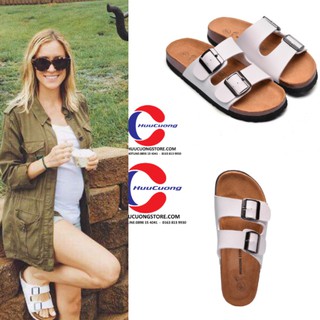 Dép sandal nam nữ 2 khóa trắng đế trấu unisex