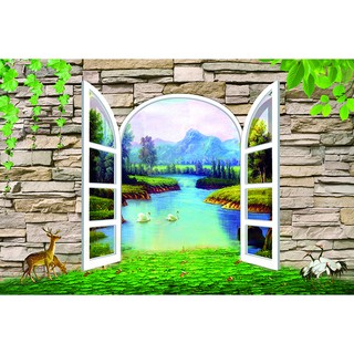 🦢Giấy dán tường 3D hoạ tiết cửa sổ🦢