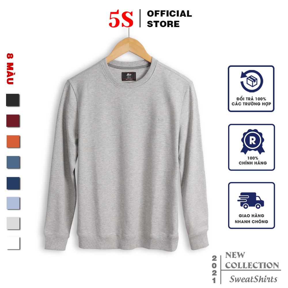 Áo Nỉ Nam 5S Cổ Tròn Dài Tay (8 Màu), Chất Liệu Cotton USA Cao Cấp, Bền Màu, Mềm MỊn, Co Giãn Tốt, Không Bai Xù (013)