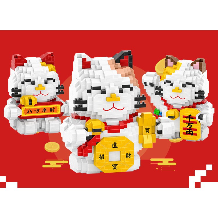 [1000+ chi tiết] Bộ Lắp Ghép Lego Hình Mèo Thần Tài - Xếp hình trí tuệ