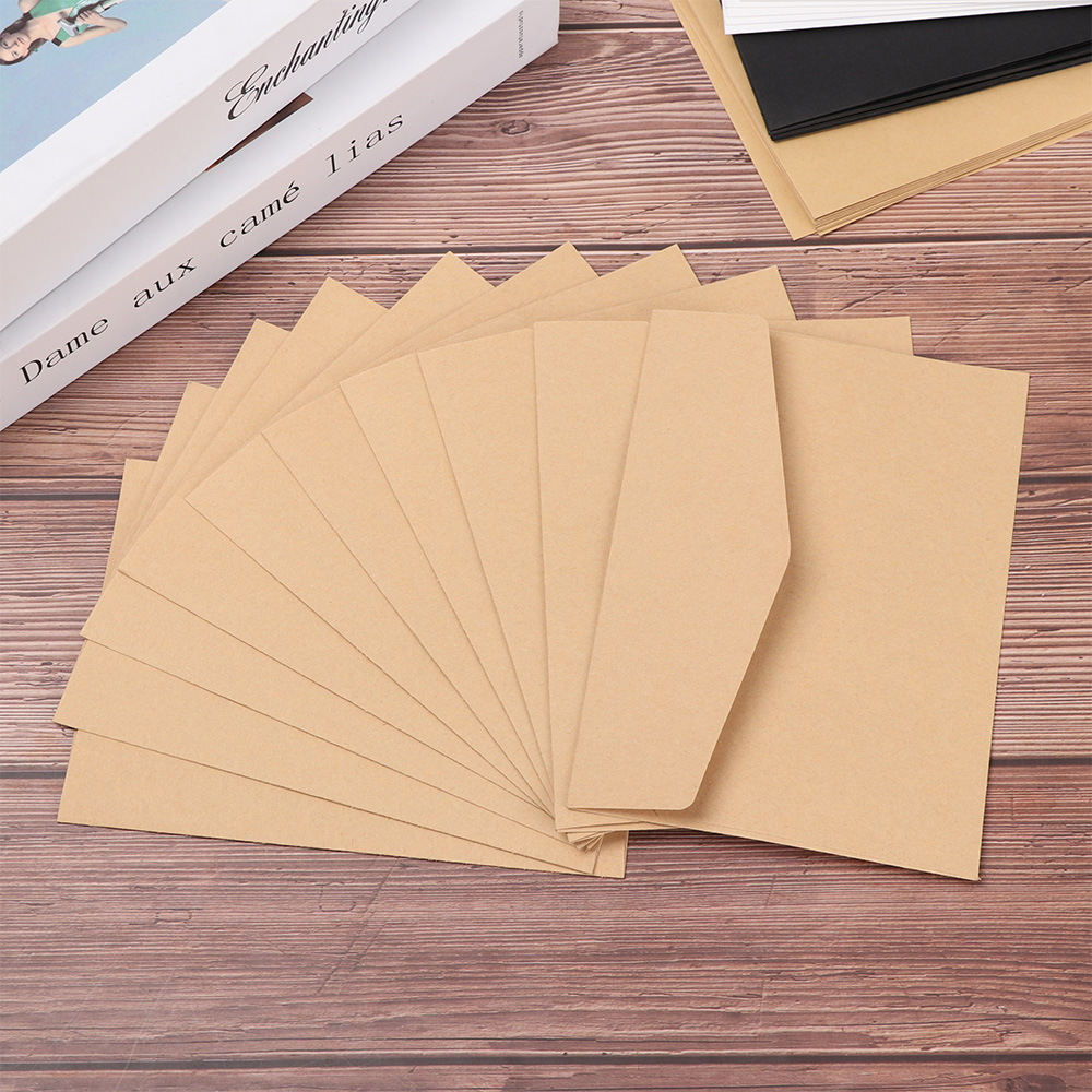 ❤LANSEL❤ 10Pcs Vintage Wedding Invitation Office Supplies Kraft Paper Kraft Envelopes Business Gift European Style DIY Craft Stationary Greeting Card/Multicolor