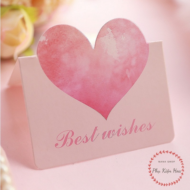 [Set 5 chiếc] Thiệp hình trái tim in chữ BEST WISHES, chúc mừng 8/3, sinh nhật, ngày lễ Valentine, ngày kỷ niệm