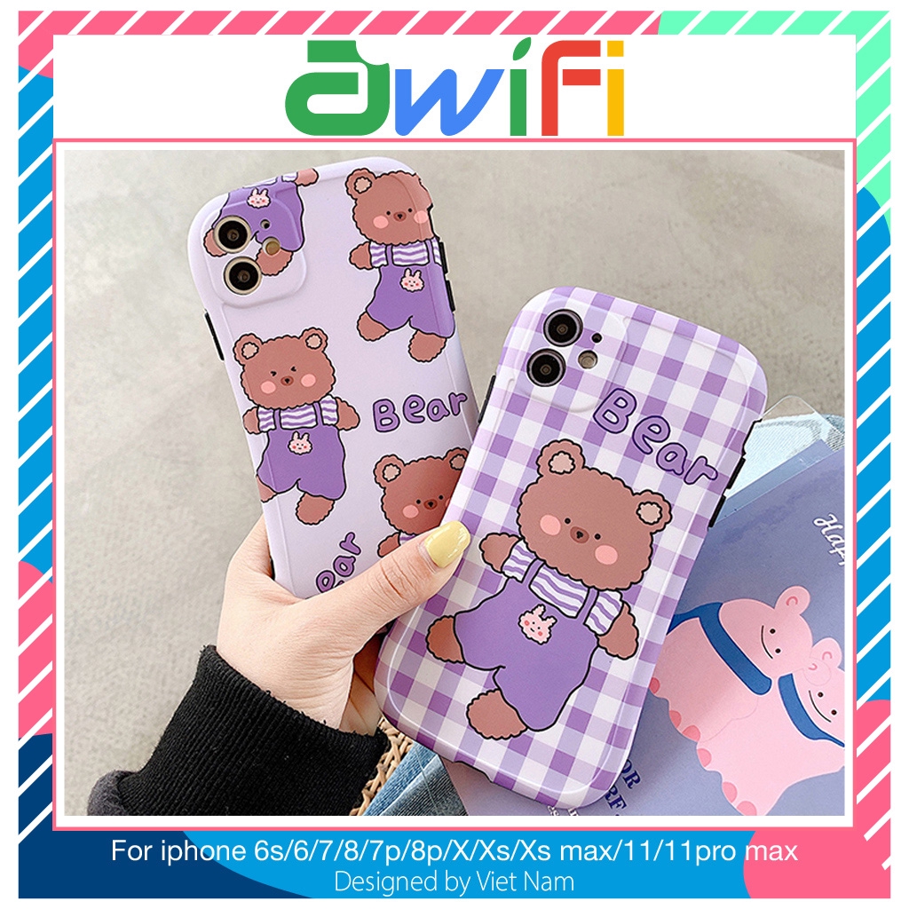 Ốp iphone - Ốp lưng imd cong Gấu bông tím 6plus/6splus/7/8/7plus/8plus/x/xs/xsmax/11/11promax - Awifi Case