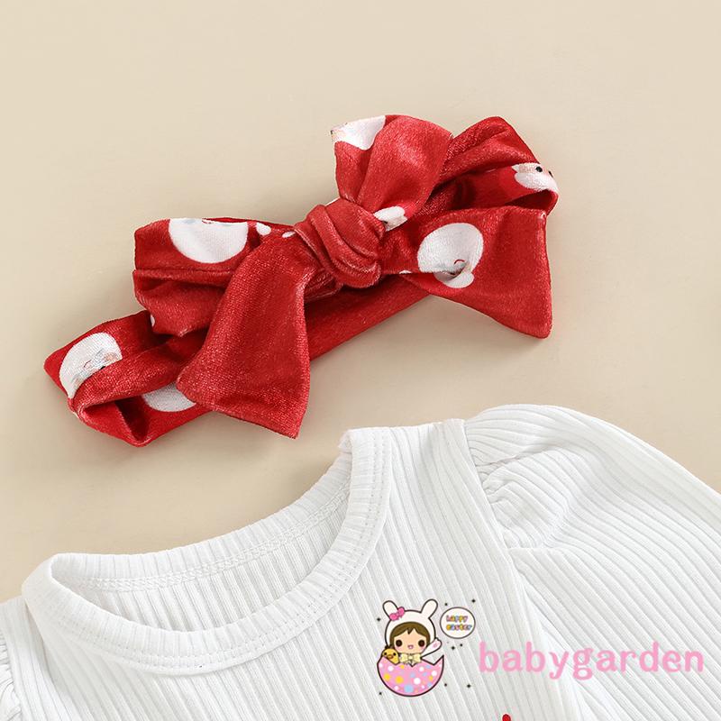 Set Áo Liền Quần &amp; Quần Dài In Chữ &amp; Băng Đô Quấn Đầu In Họa Tiết Giáng Sinh Cho Bé Gái 0-18 Tháng Tuổi