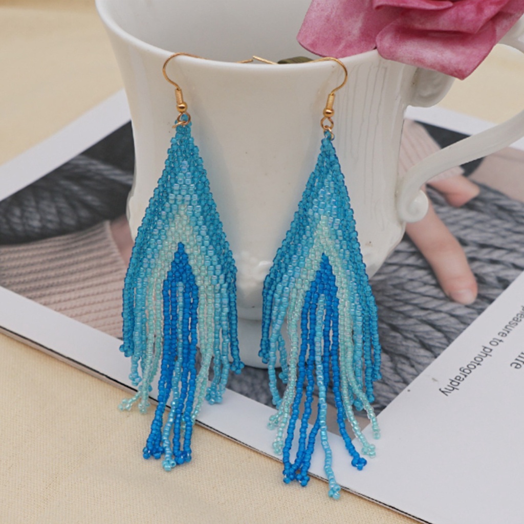 💎OKDEALS💎 Women Bohemian Folk Style Retro Tassel Long Earring Gift Fringe Dangle Long Beaded Party Bead Tribal Weave Individual package Handmade/Multicolor