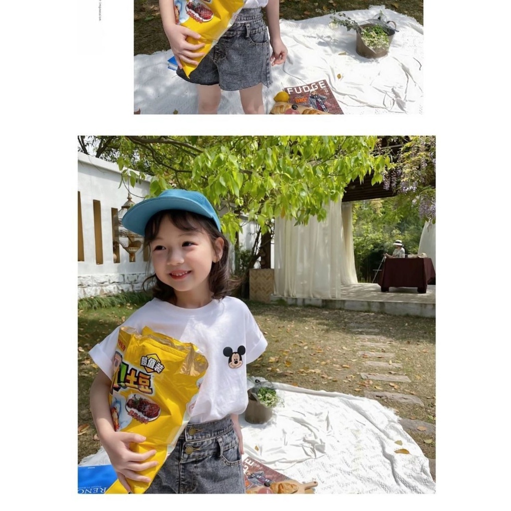 Áo Thun Tay Ngắn Chất Liệu Cotton In Hình Chuột Mickey Cho Bé Gái